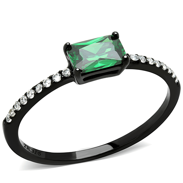 DA010 - IP Black(Ion Plating) Stainless Steel Ring with AAA Grade CZ  in Emerald A874-DA010