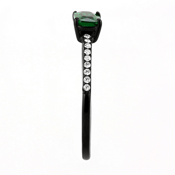 DA010 - IP Black(Ion Plating) Stainless Steel Ring with AAA Grade CZ  in Emerald A874-DA010