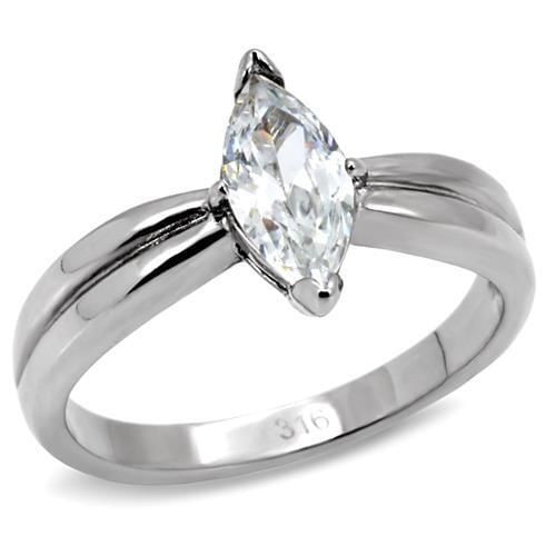 TK103 - High polished (no plating) Stainless Steel Ring with AAA Grade CZ  in Clear A874-TK103