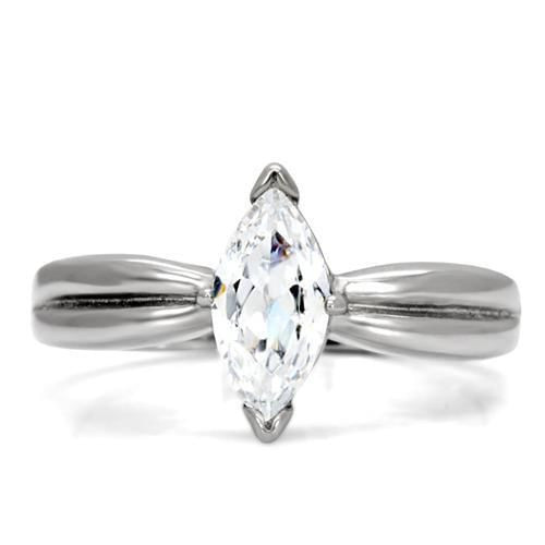 TK103 - High polished (no plating) Stainless Steel Ring with AAA Grade CZ  in Clear A874-TK103