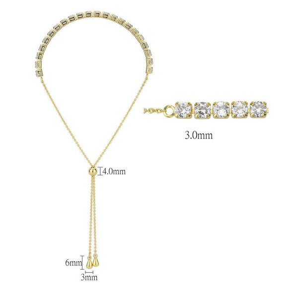 3W1650 - Gold Brass Bracelet with AAA Grade CZ in Clear A874-3w1650