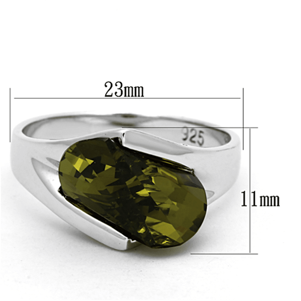 LOS654 - Rhodium 925 Sterling Silver Ring with AAA Grade CZ  in Olivine color A874-LOS654