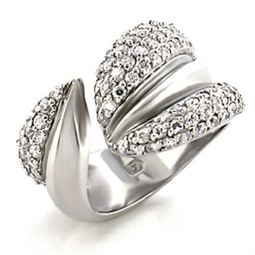 9W076 - Rhodium Brass Ring with AAA Grade CZ  in Clear A874-9W076