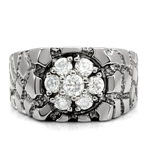TK121 - High polished (no plating) Stainless Steel Ring with AAA Grade CZ  in Clear A874-TK121