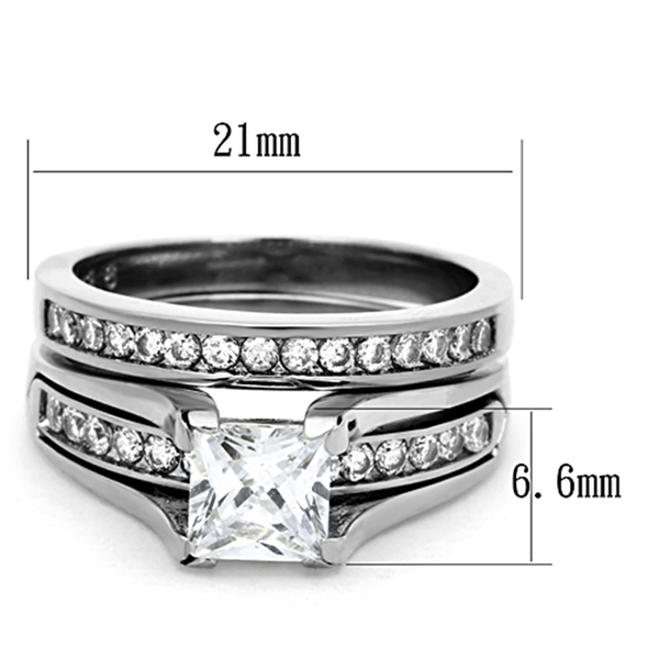 TK0W383 - High polished (no plating) Stainless Steel Ring with AAA Grade CZ  in Clear A874-TK0W383