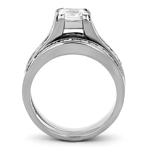 TK0W383 - High polished (no plating) Stainless Steel Ring with AAA Grade CZ  in Clear A874-TK0W383