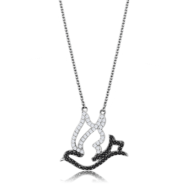 TS563 - Rhodium + Ruthenium 925 Sterling Silver Chain Pendant with AAA Grade CZ  in Clear A874-TS563