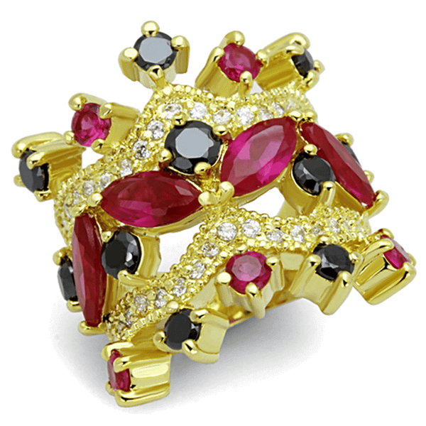 LO3252 - Gold Brass Ring with AAA Grade CZ  in Multi Color A874-LO3252