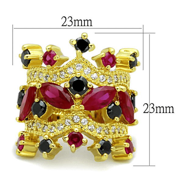 LO3252 - Gold Brass Ring with AAA Grade CZ  in Multi Color A874-LO3252