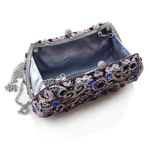 LO2379 - Imitation Rhodium White Metal Clutch with Top Grade Crystal  in Multi Color A874-LO2379