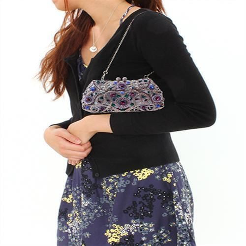 LO2379 - Imitation Rhodium White Metal Clutch with Top Grade Crystal  in Multi Color A874-LO2379
