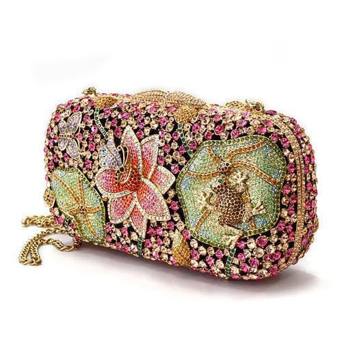 LO2375 - Ancientry Gold White Metal Clutch with Top Grade Crystal  in Multi Color A874-LO2375