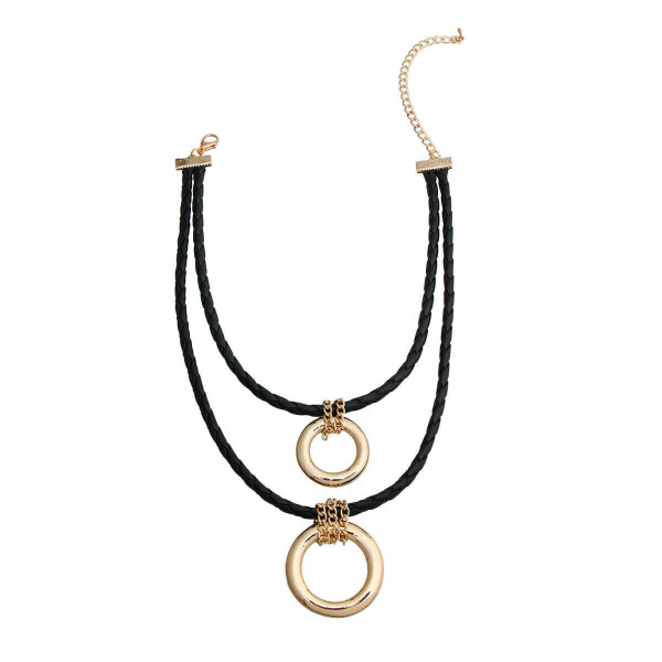 Black Leather Ring Necklace T226-9485847527743