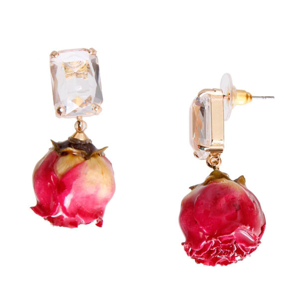 Purple Dried Rose Bud Earrings T226-9485725040959