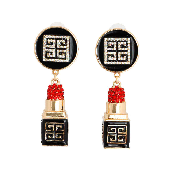 Gold Greek Key 3D Lipstick Charm Earrings T226-9485715833151