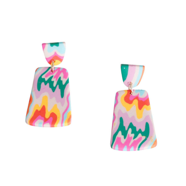 Rainbow Marbled Clay Trapezoid Earrings T226-9485683917119
