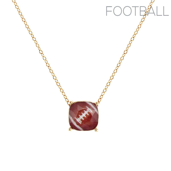 Gold Football Cushion Cut Necklace T226-9485619265855