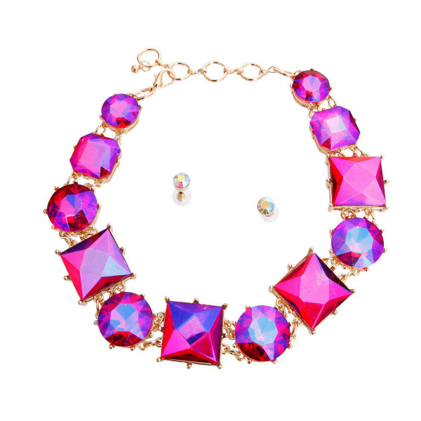 Purple Various Crystal Collar Set T226-9485553271103