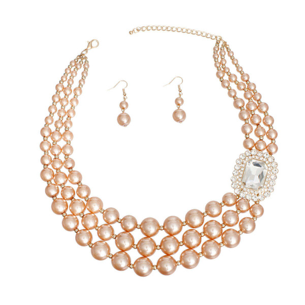 Necklace Gold Pearl Stone Set for Women T226-9485399064895