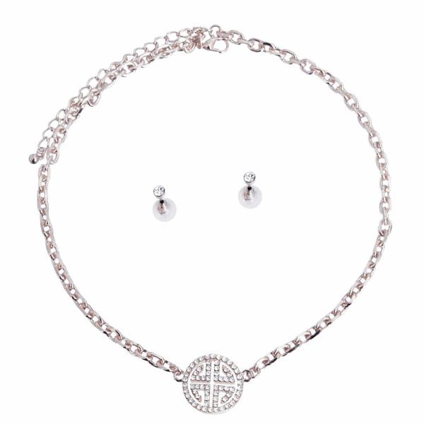 Silver Cable Chain Greek Key Necklace T226-9485710229823