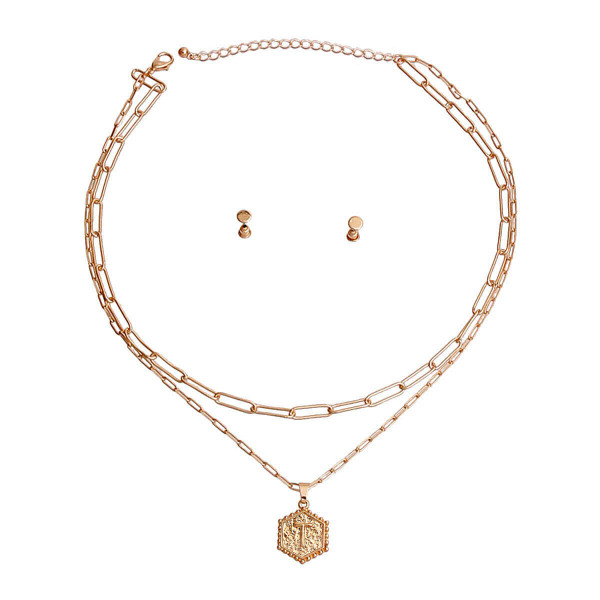 T Hexagon Initial Charm Necklace T226-9485745291583