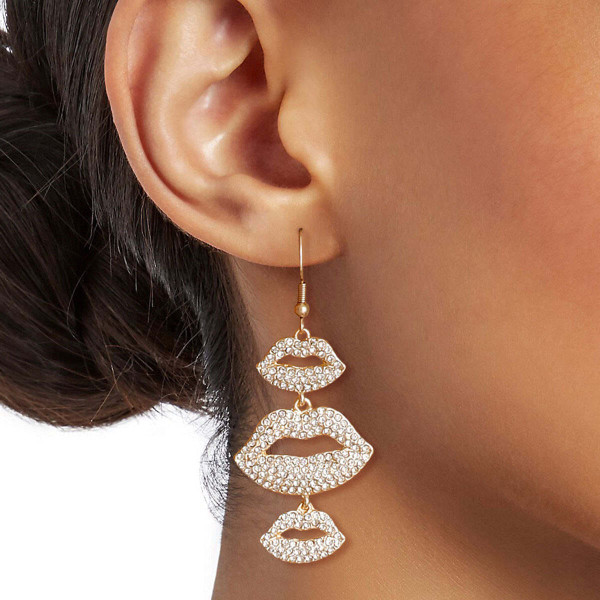 Gold Triple Lips Earrings T226-9485640565055