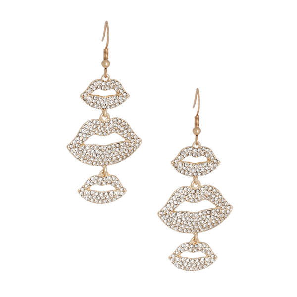 Gold Triple Lips Earrings T226-9485640565055