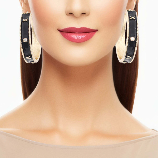 Black Roman Numeral Casting Hoops T226-9485765083455