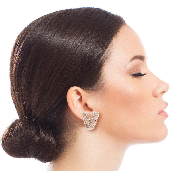 V Rhinestone Gold Studs T226-9485900775743
