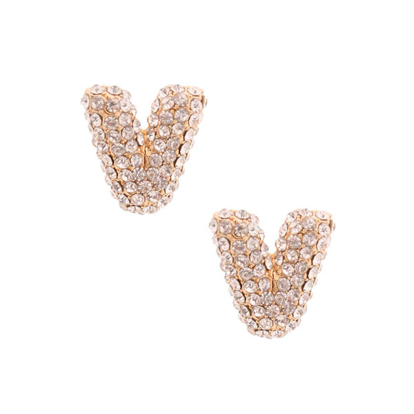V Rhinestone Gold Studs T226-9485900775743