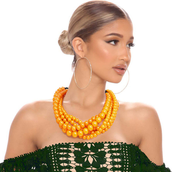 Orange Bead Buffalo Horn Hook Necklace T226-9485825704255