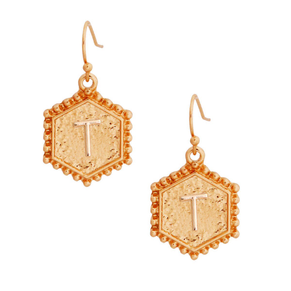 T Hexagon Initial Earrings T226-9485736870207