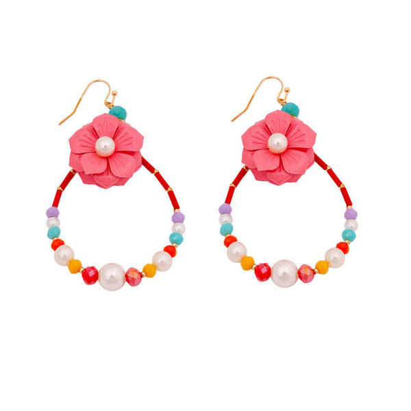 Multi Color Flower Teardrop Earrings T226-9485937508671