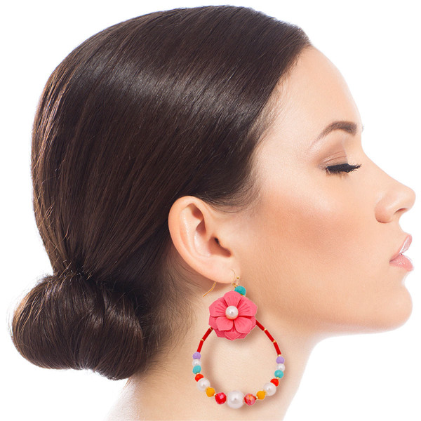 Multi Color Flower Teardrop Earrings T226-9485937508671