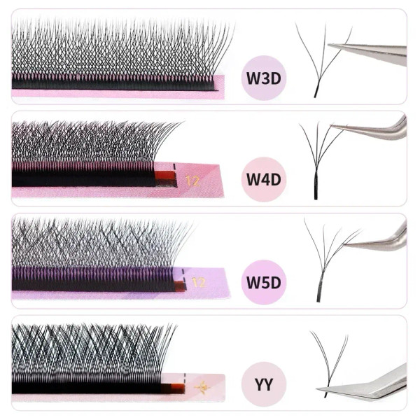 Color: Red, Curl: D, Thickness: 0.07mm, Length: MIX - ARISON YY Lashes and 3D/4D/5D W Shape Lashes  F640-12000041724874460