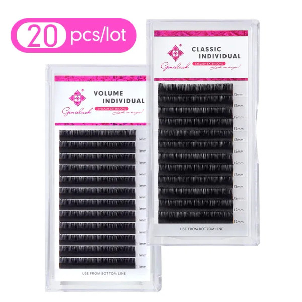 Curl: D, Thickness: 0.05mm, Length: 12mm - Genie 20pcs/lot All Sizes Mink individual lash Extension F640-61509941725