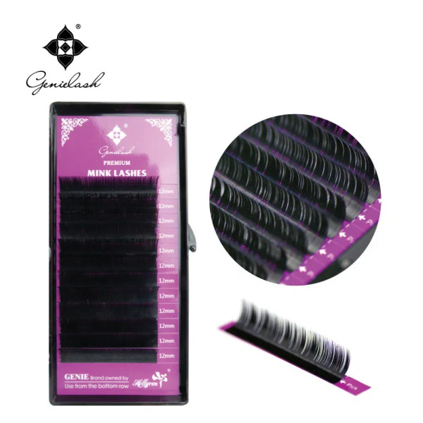 Curl: D, Thickness: 0.05mm, Length: 12mm - Genie 20pcs/lot All Sizes Mink individual lash Extension F640-61509941725