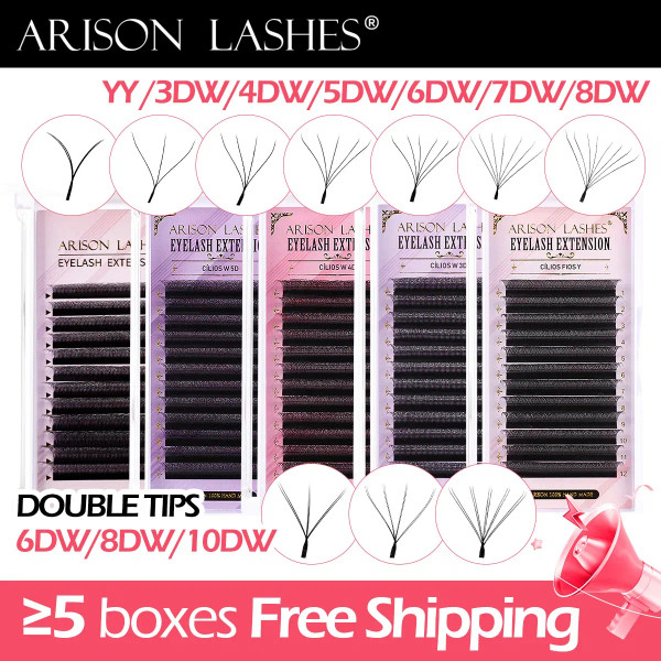 Color: Black & Silver, Curl: D, Thickness: 0.07mm, Length: 11mm - ARISON LASHES W Shape 3/4/5/6D Ey F640-12000035785772456