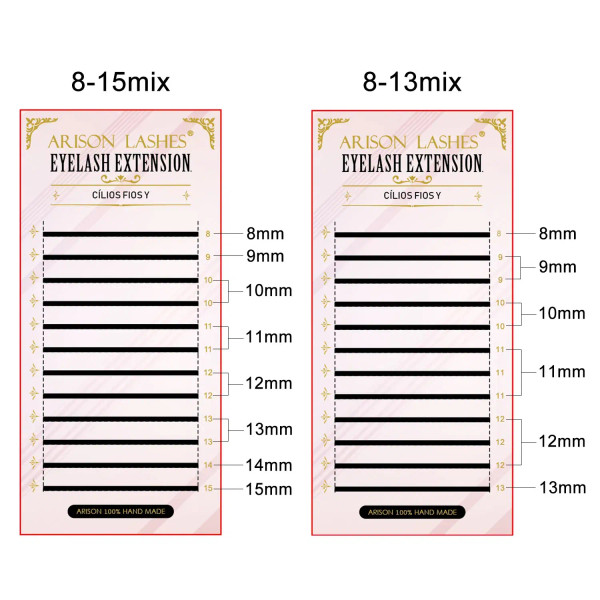 Color: Black & Silver, Curl: D, Thickness: 0.07mm, Length: 11mm - ARISON LASHES W Shape 3/4/5/6D Ey F640-12000035785772456