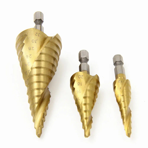 Color: Silver - 3pcs Spiral Grooved Drill Bits 3-12 4-12 4-20 Drilling Power Tool Metal Stainless S F640-12000033951338285