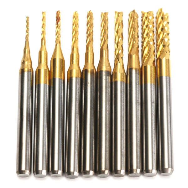 Drillpro DB-M1 10Pcs 0.8-3mm Titanium Coated Engraving Milling Cutter Carbide Bits C122-1065101