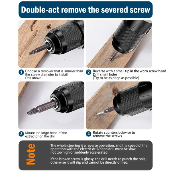 Color: 6pcs silver - Broken Double Head Screw Extractor Sliding Thread And Broken Wire Remover 4341 F640-12000030460226981
