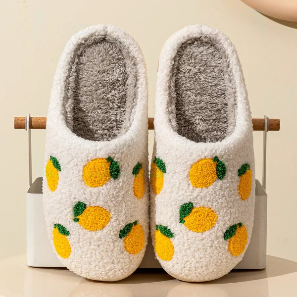 Color: Grass-Green, Shoe Size: 4 - Cute Fruit Women Slippers Winter Indoor Warm Soft Sole Breathabl F640-12000038854129980