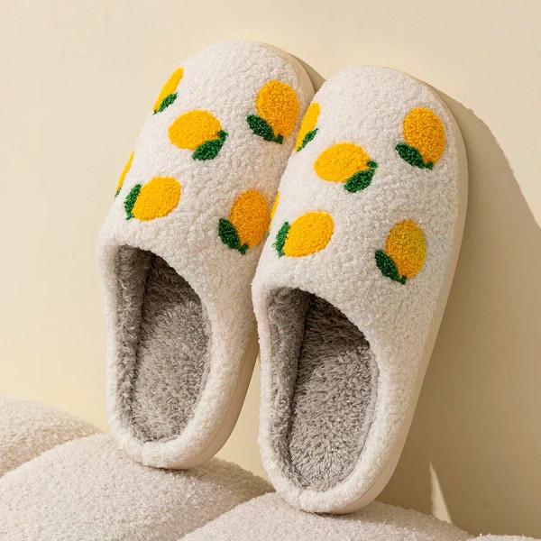 Color: Grass-Green, Shoe Size: 4 - Cute Fruit Women Slippers Winter Indoor Warm Soft Sole Breathabl F640-12000038854129980