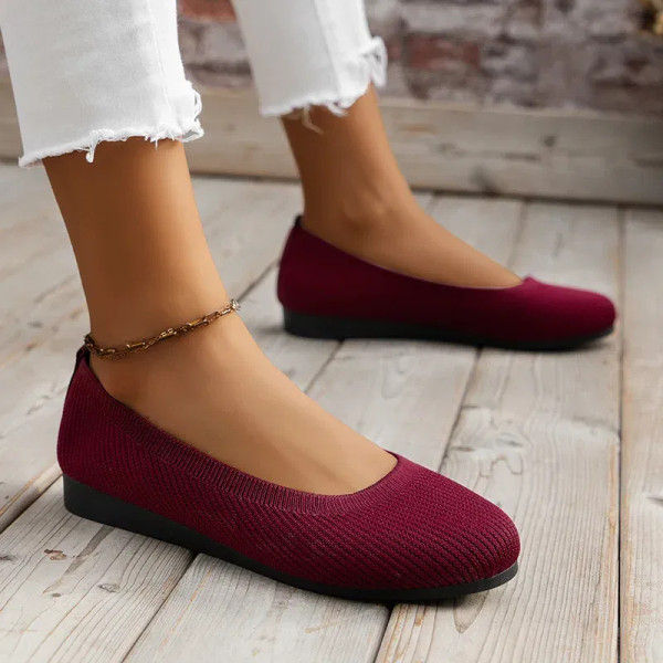 Color: Khaki, Shoe Size: 37 - Elastic Knitting Flats Slip on Shoes for Women 2024 Summer Breathable F640-12000037075269588