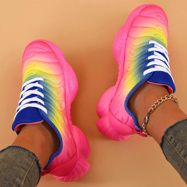 Color: black, Shoe Size: 40 - Women Sneakers 2024 Fashion Rainbow Color Platform Shoes Casual Walki F640-12000031016880133