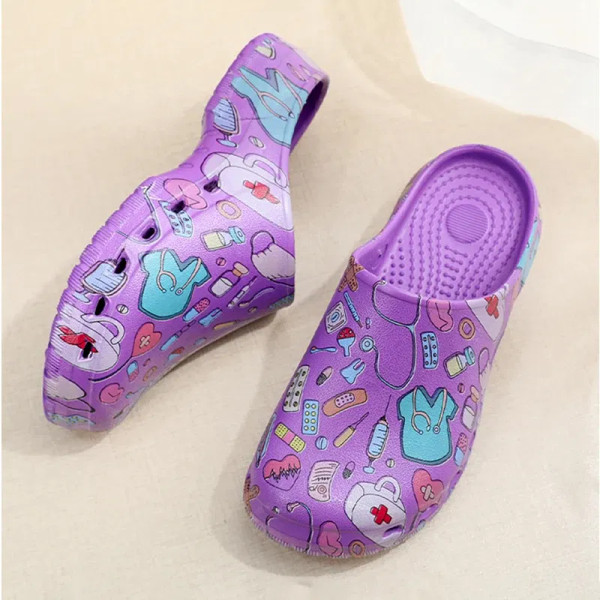 Color: Olivine, Shoe Size: 37-38 - Medical print Nurse Clogs EVA Surgical Slippers Lightweight Non- F640-12000043378540740