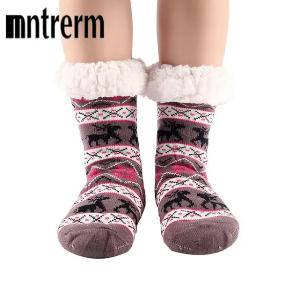 Color: Beige, Shoe Size: 40 - Glglgege twist stripes Winter Women Socks Women Non-slip Adult Floor  F640-12000020985836678