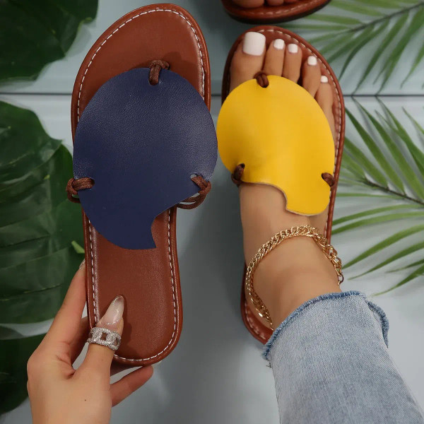 Color: Beige, Shoe Size: 40 - Women Slippers 2024 New Summer Flat Shoes Women Slippers Fashion Outd F640-12000038970535452