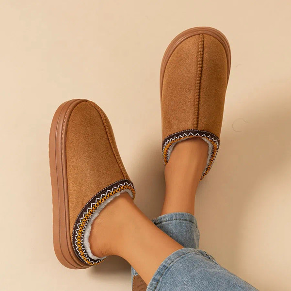 Color: Dark Khaki, Shoe Size: 38-39 - Winter Women's Slipper Fashion Fuzzy Fur Anti-slip Soft Sole  F640-12000043025633670